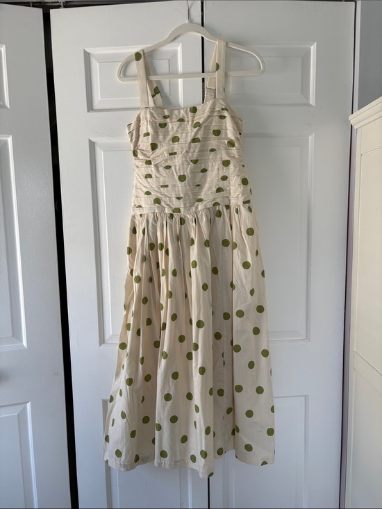 Abercrombie & Fitch Dresses & Skirts - Drop waist Cream Sundress with Olive Green Polka Dots